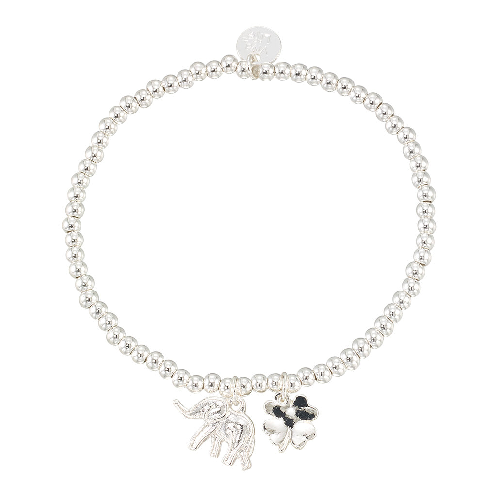 "Lucky" Elephant & Clover Stretch Bracelet