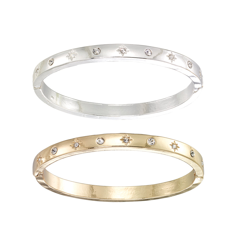 Crystal North Star Hinged Bangle Bracelet