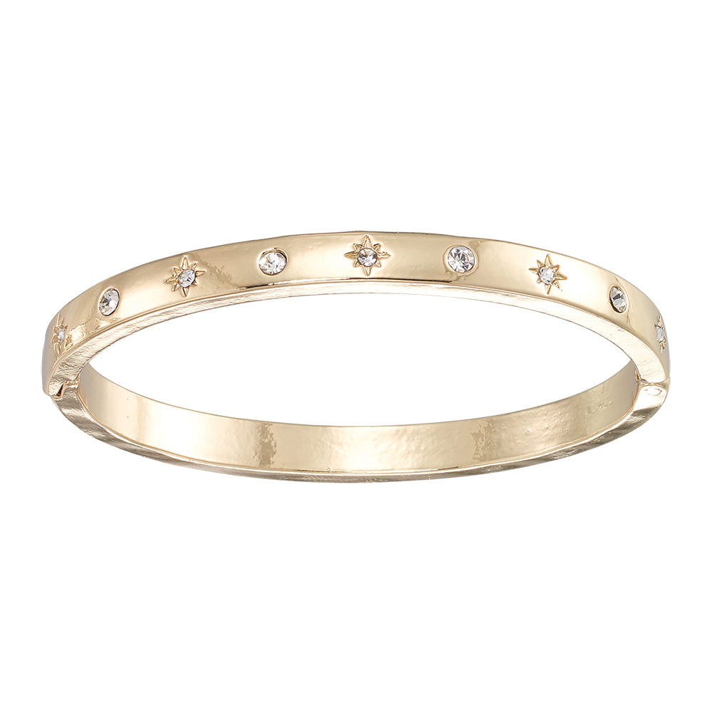 Crystal North Star Hinged Bangle Bracelet