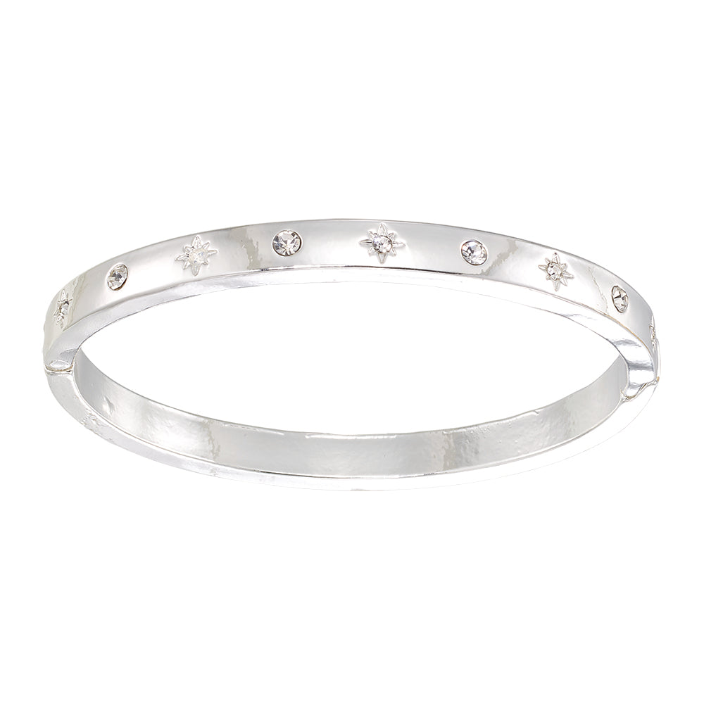 Crystal North Star Hinged Bangle Bracelet
