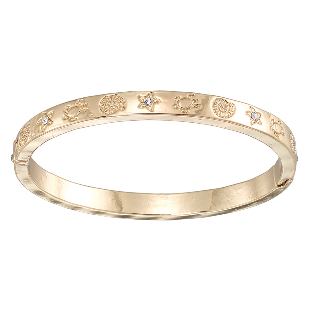 Crystal Turtle & Starfish Hinged Bangle Bracelet