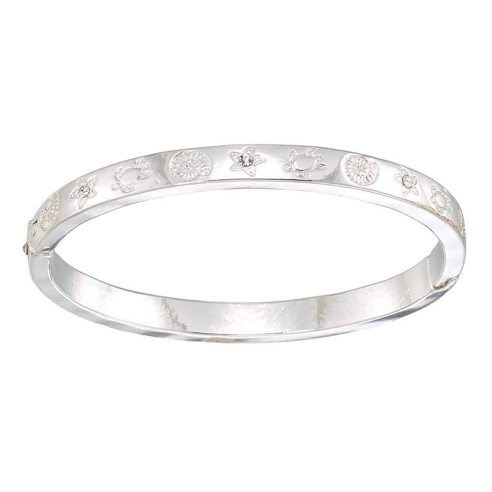 Crystal Turtle & Starfish Hinged Bangle Bracelet