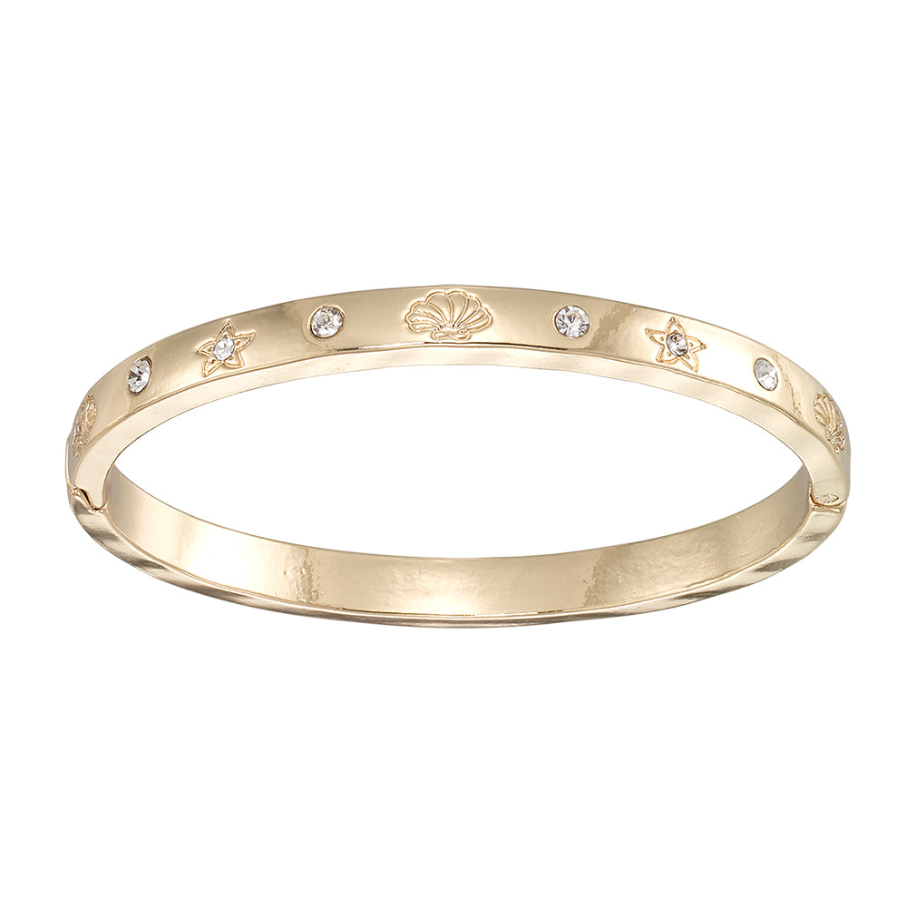 Crystal Starfish & Shell Hinged Bangle Bracelet