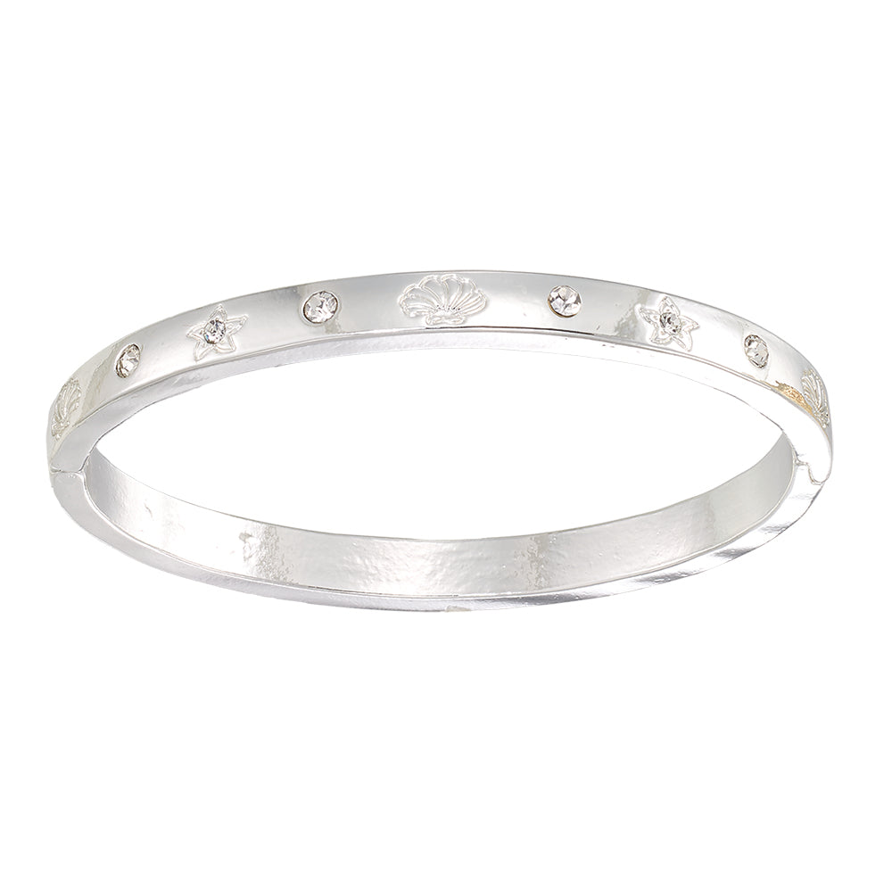 Crystal Starfish & Shell Hinged Bangle Bracelet