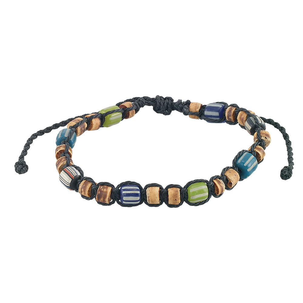 Coco and Striped Glass Bead Bracelet
