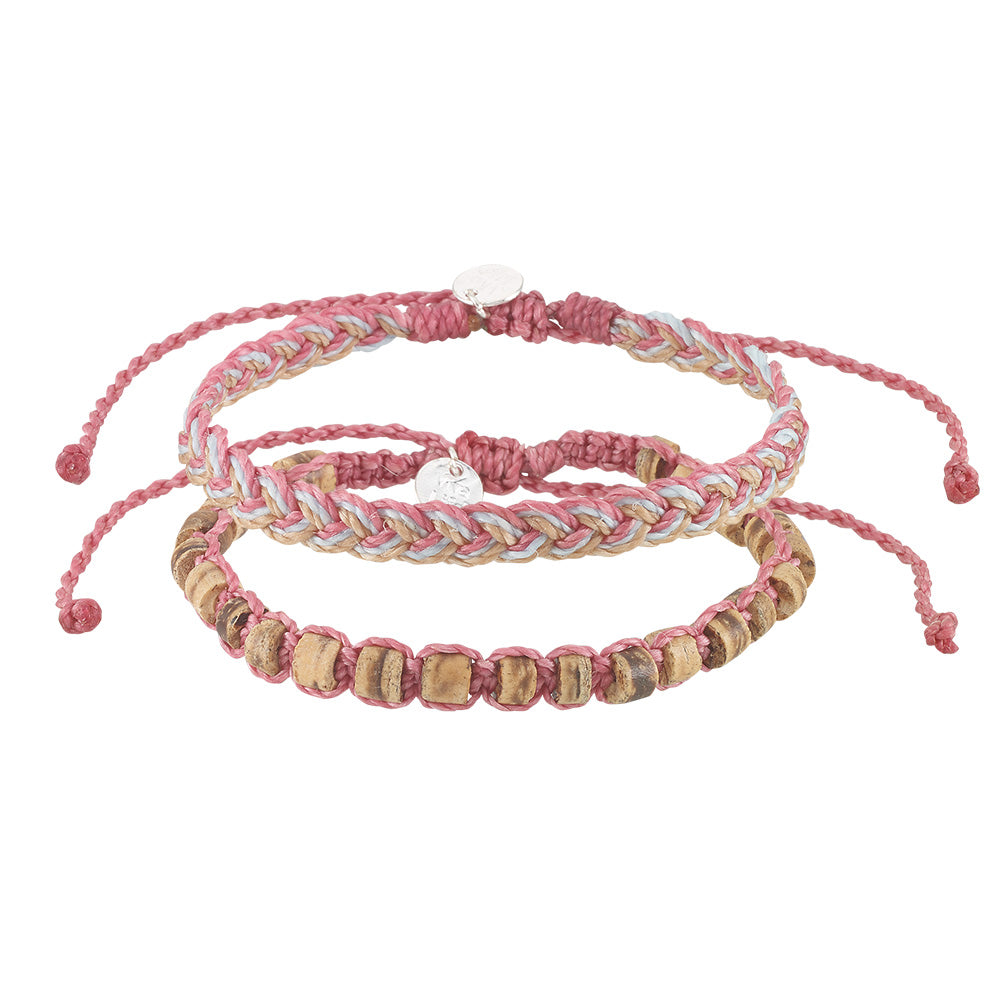 Wax Cord Braid and Coco Beads Bracelet - Set/2
