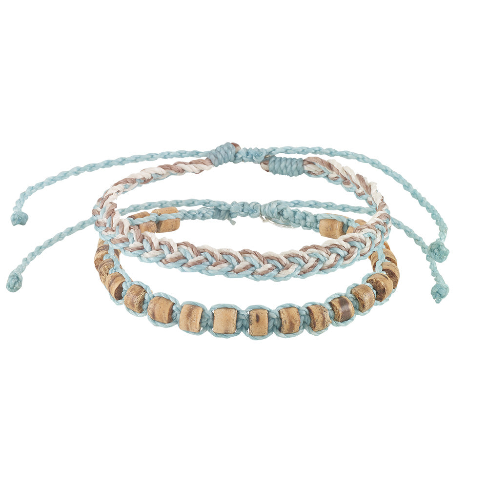 Wax Cord Braid and Coco Beads Bracelet - Set/2