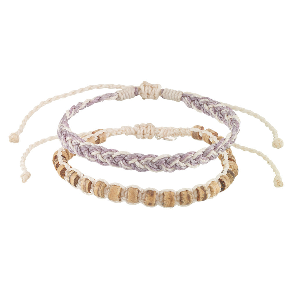 Wax Cord Braid and Coco Beads Bracelet - Set/2