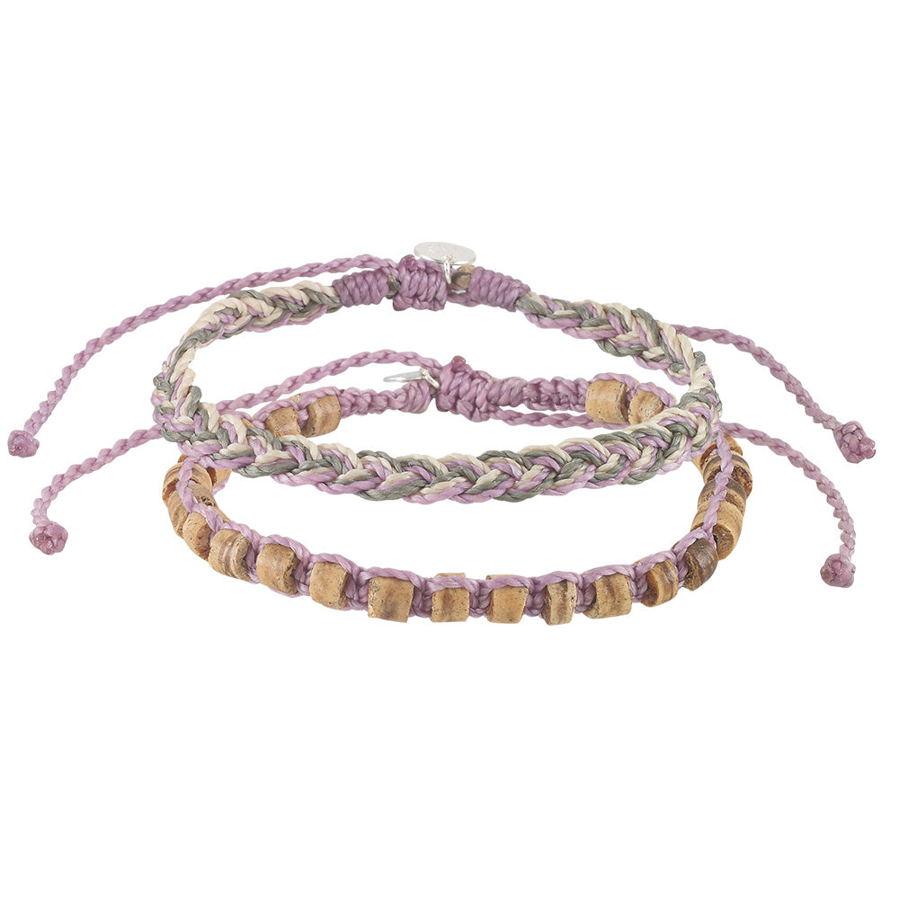 Wax Cord Braid and Coco Beads Bracelet - Set/2