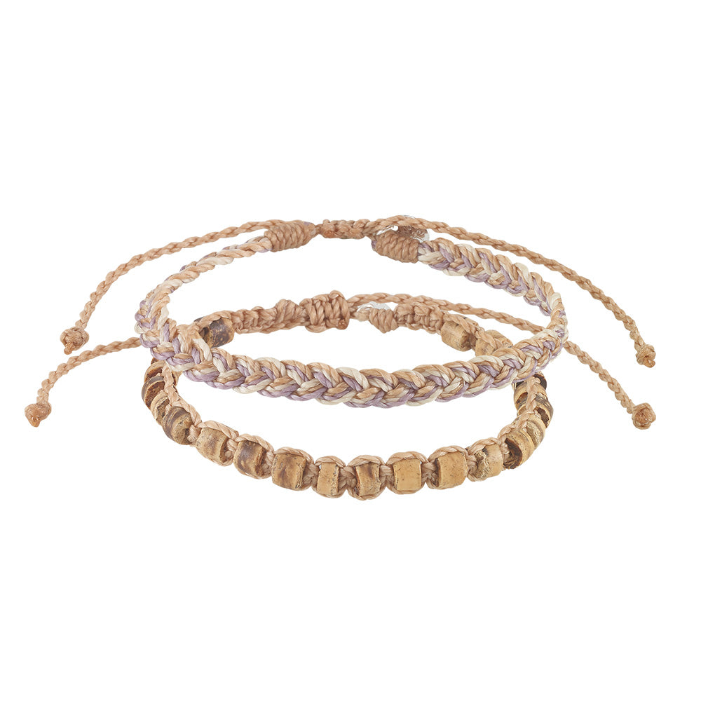Wax Cord Braid and Coco Beads Bracelet - Set/2