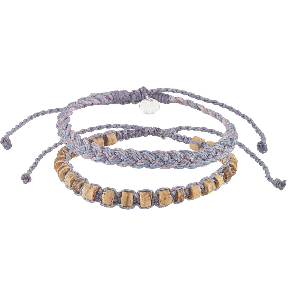 Wax Cord Braid and Coco Beads Bracelet - Set/2