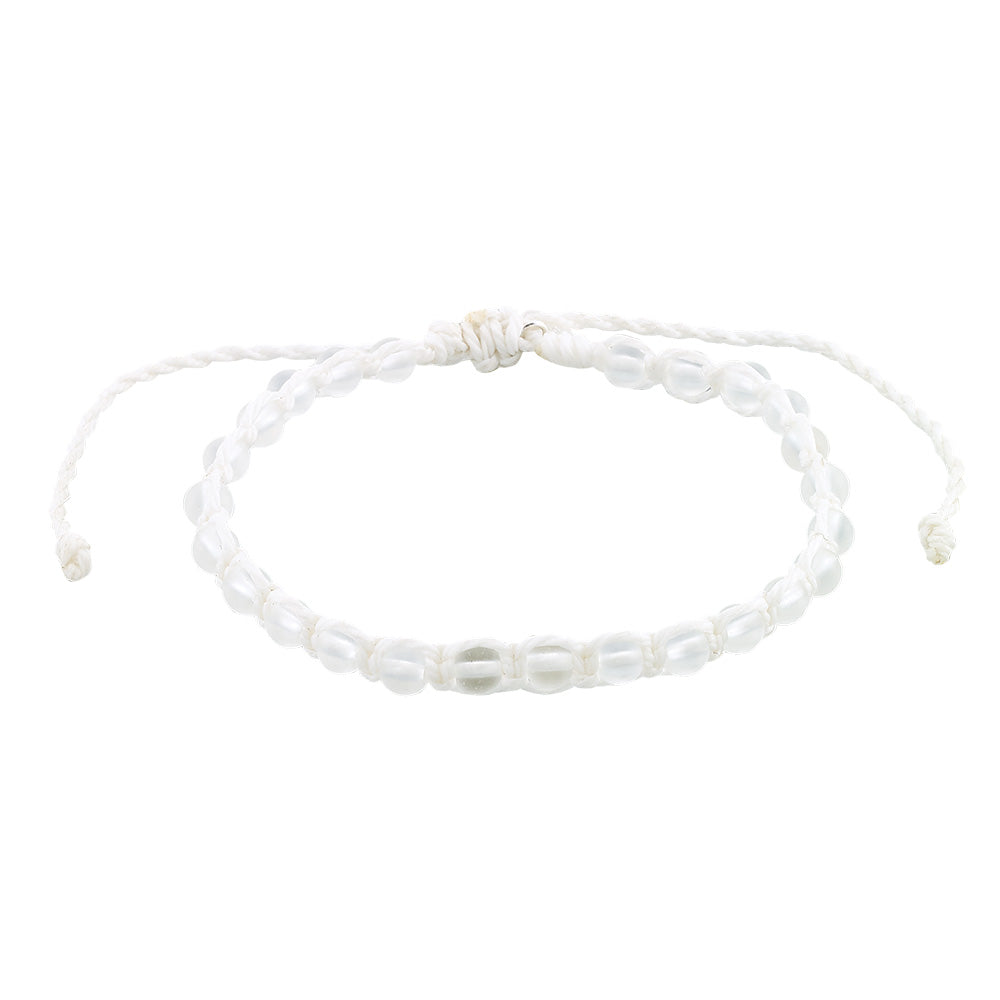 Frosted Glass Beads on White Cord Bracelet