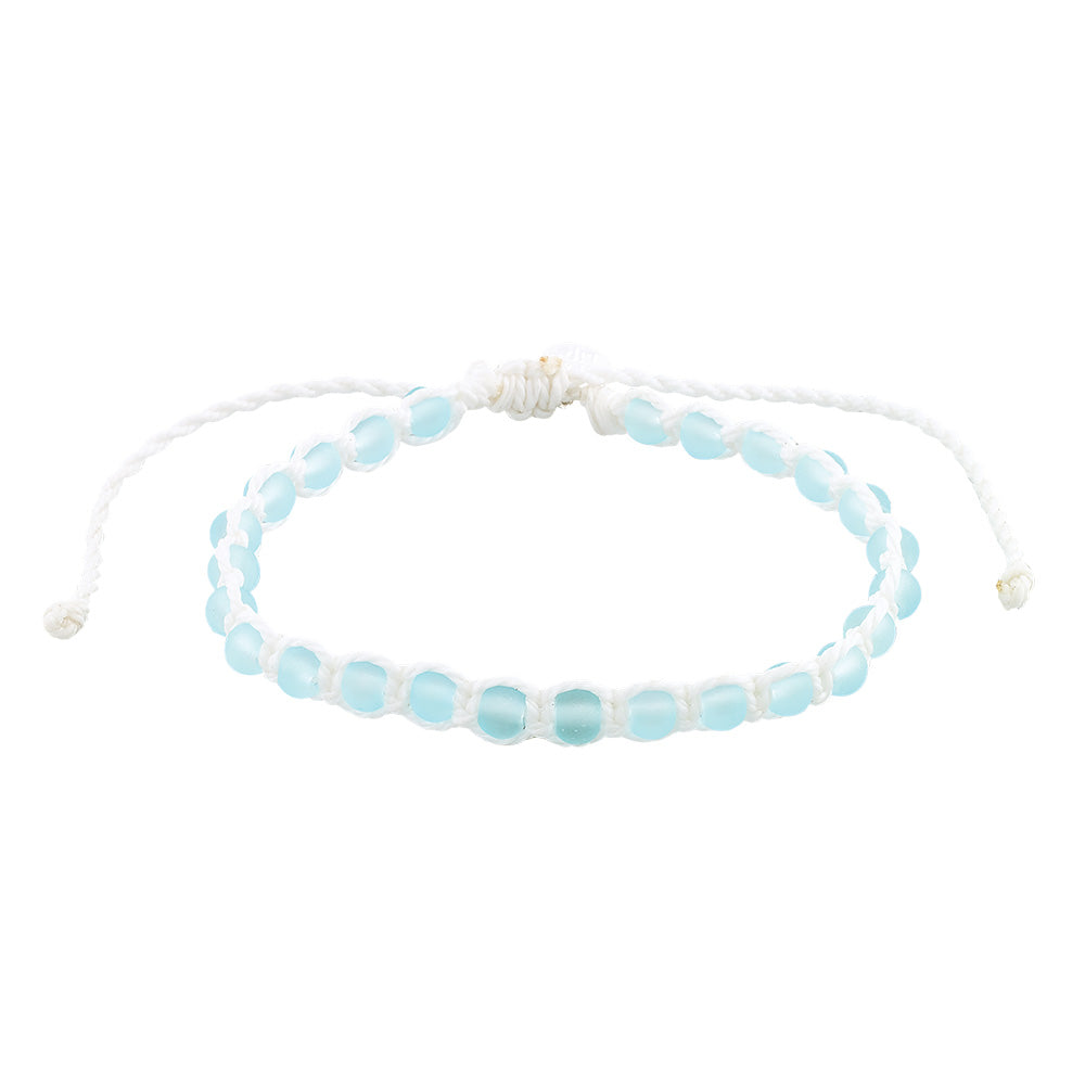 Frosted Glass Beads on White Cord Bracelet