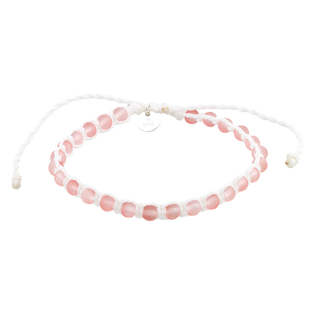 Frosted Glass Beads on White Cord Bracelet