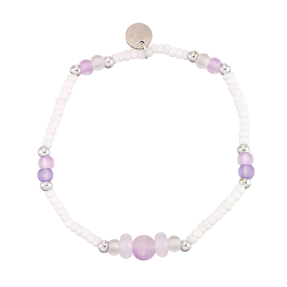 Frosted Glass Bead White Seedbead Stretch Bracelet