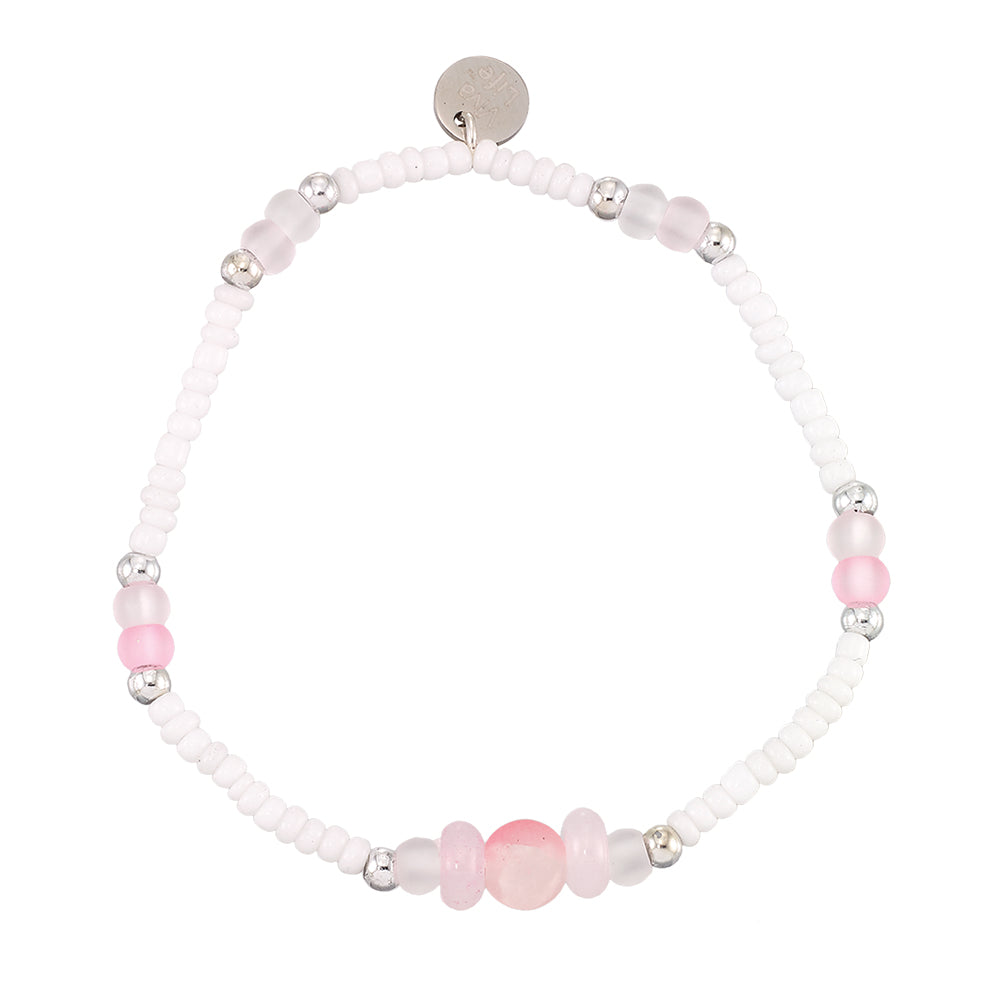 Frosted Glass Bead White Seedbead Stretch Bracelet