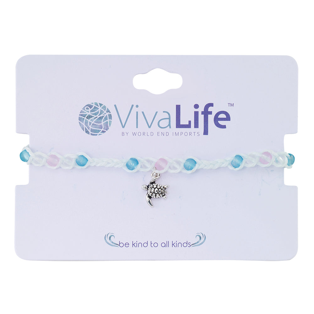 Turtle Charm Frosted Bead Bracelet