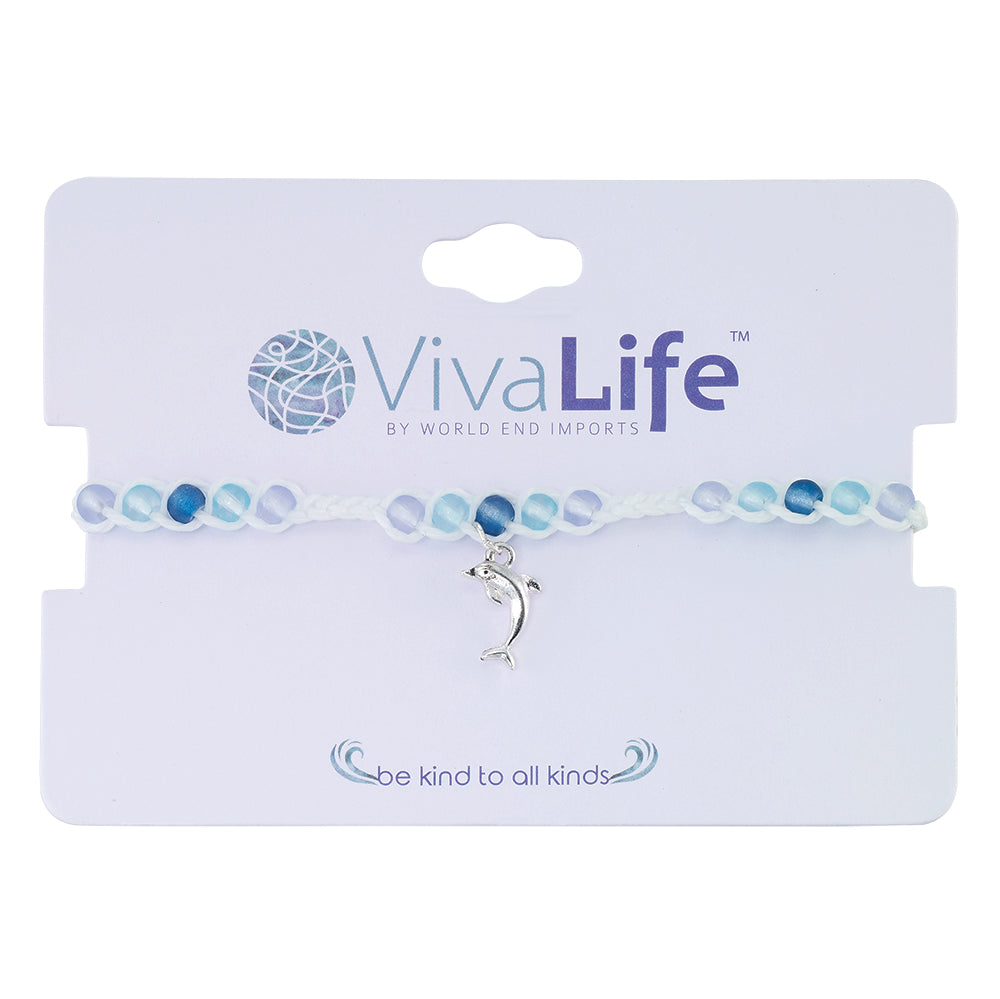 Dolphin Charm Frosted Bead Bracelet