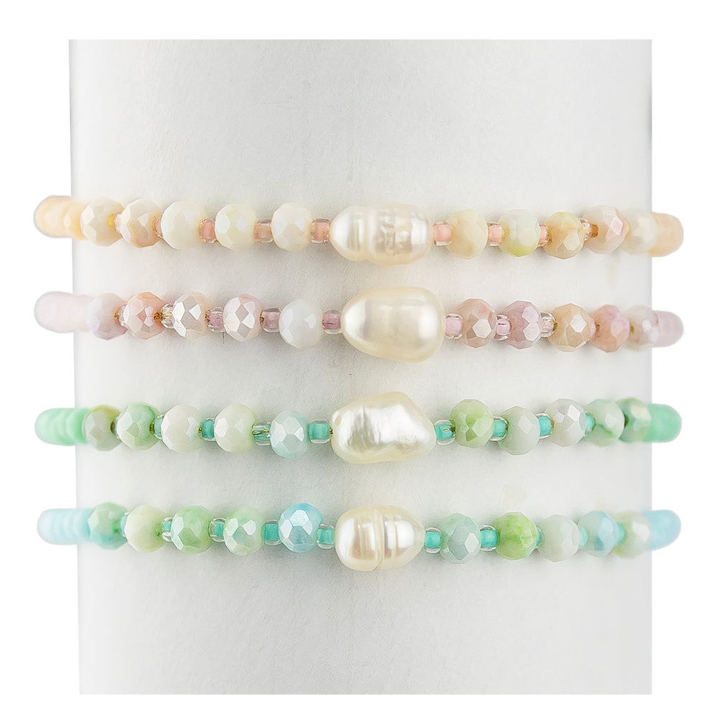 Faceted Crystal, Pearl Metallic Cord Bracelet