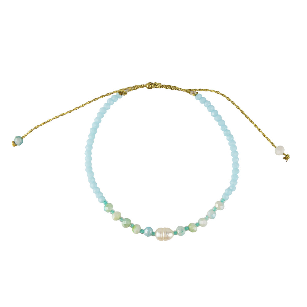 Faceted Crystal, Pearl Metallic Cord Bracelet