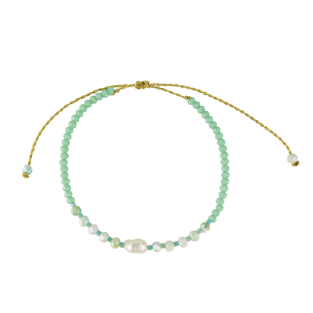 Faceted Crystal, Pearl Metallic Cord Bracelet