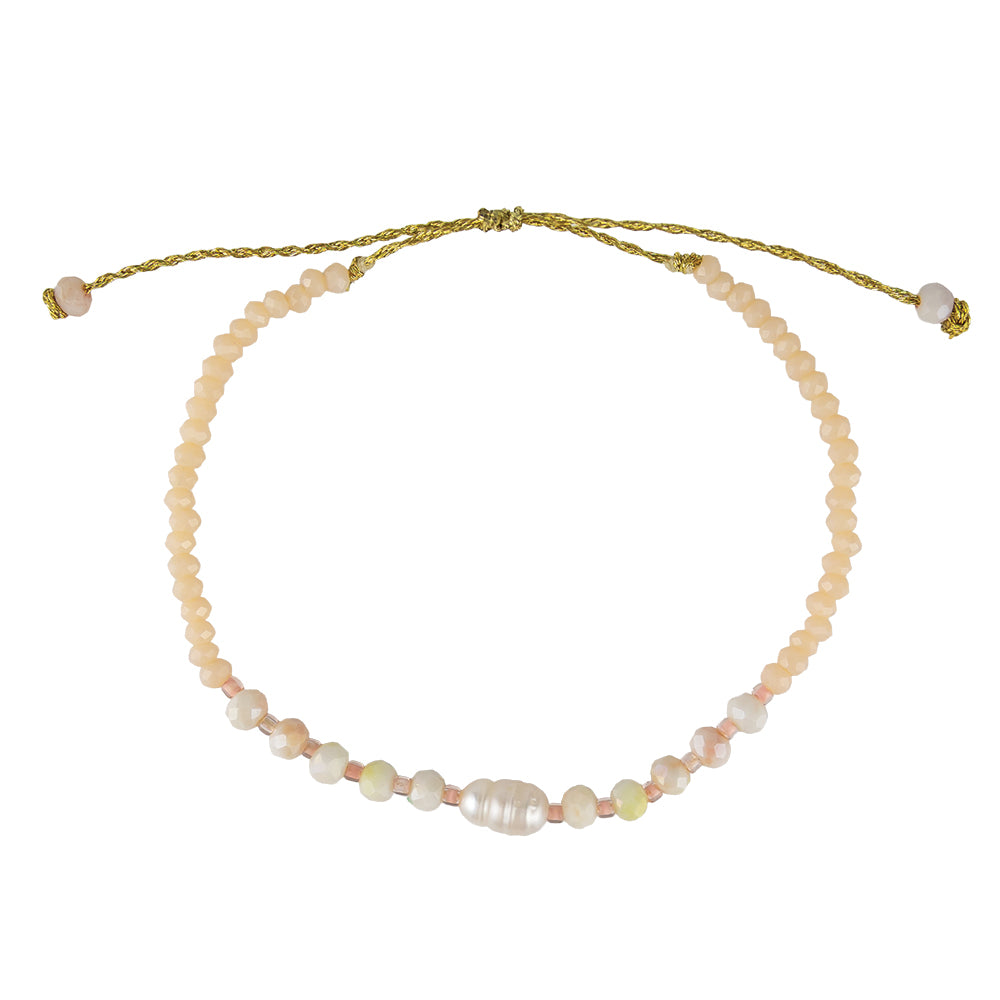 Faceted Crystal, Pearl Metallic Cord Bracelet