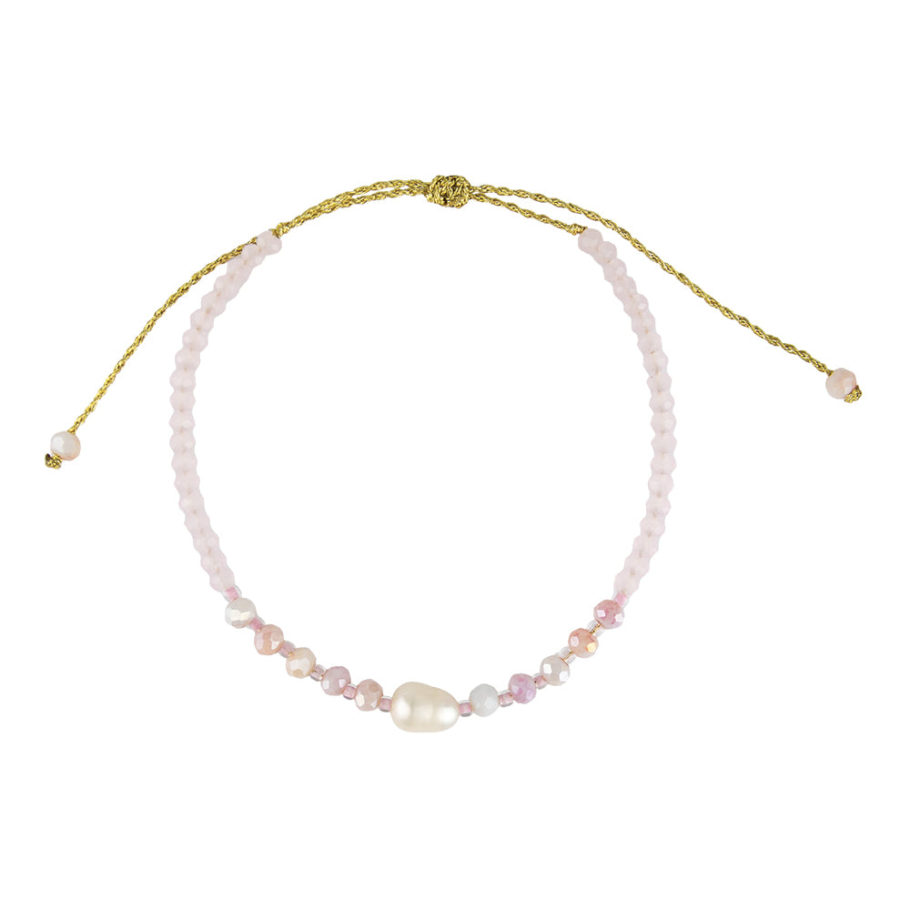 Faceted Crystal, Pearl Metallic Cord Bracelet