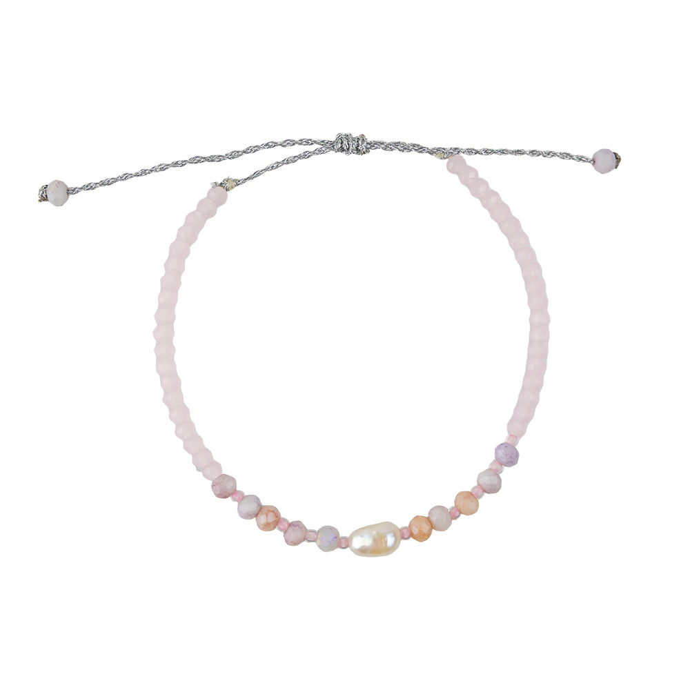 Faceted Crystal, Pearl Metallic Cord Bracelet