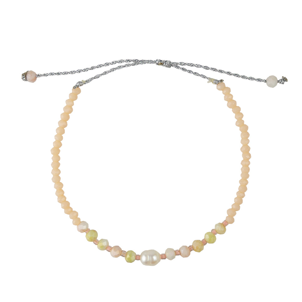 Faceted Crystal, Pearl Metallic Cord Bracelet