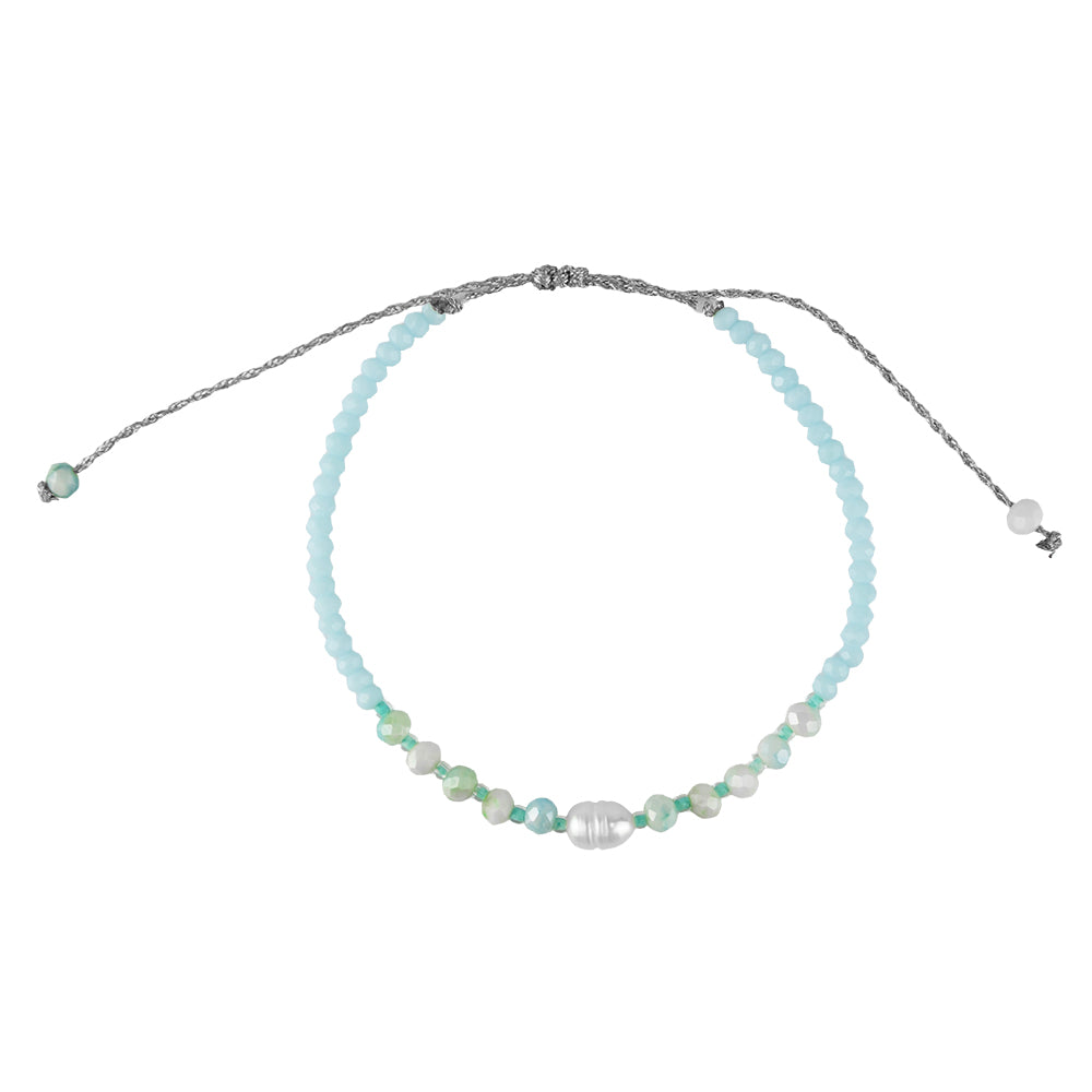 Faceted Crystal, Pearl Metallic Cord Bracelet