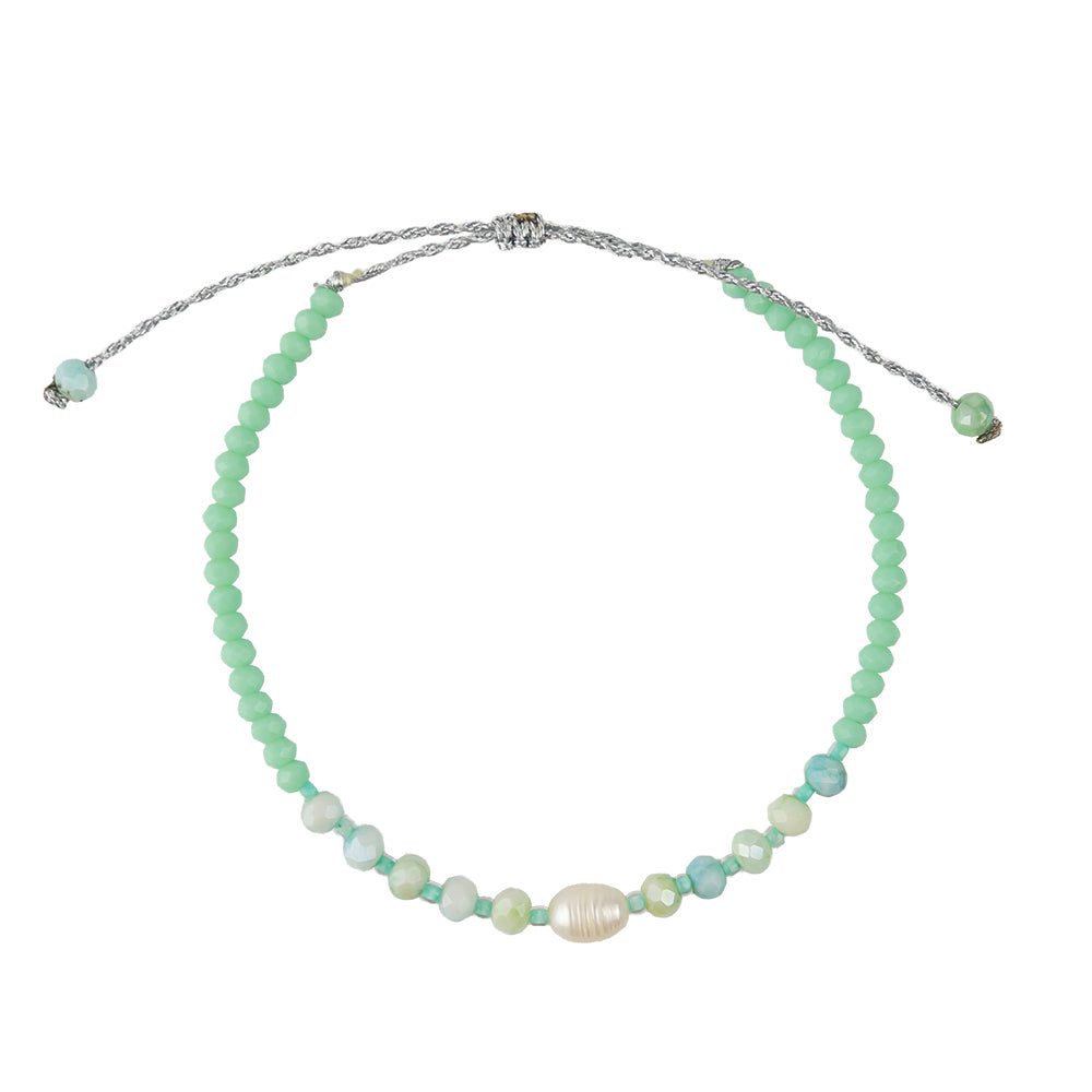 Faceted Crystal, Pearl Metallic Cord Bracelet