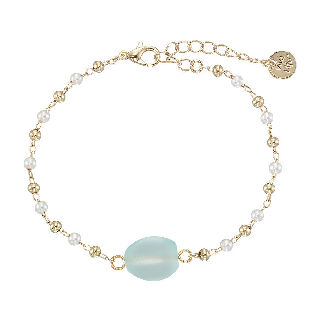 Gold Frosted Bead & Pearl Bracelet