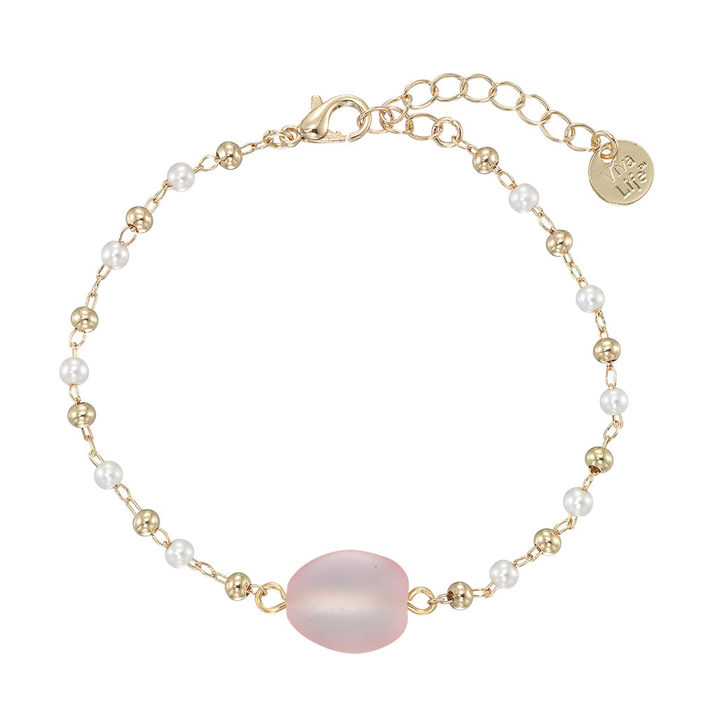 Gold Frosted Bead & Pearl Bracelet