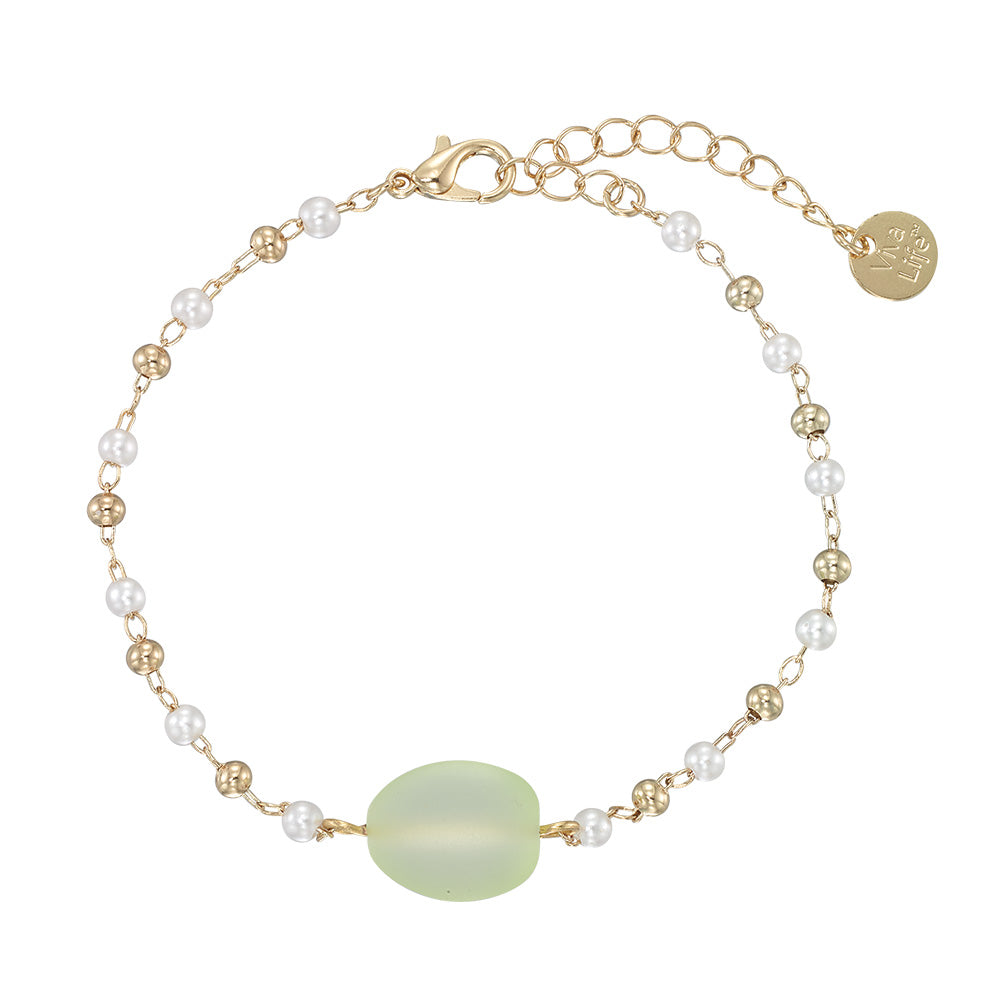 Gold Frosted Bead & Pearl Bracelet