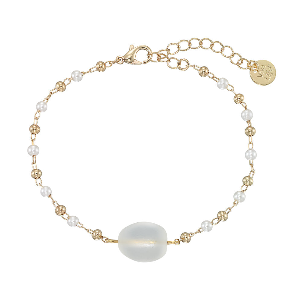 Gold Frosted Bead & Pearl Bracelet