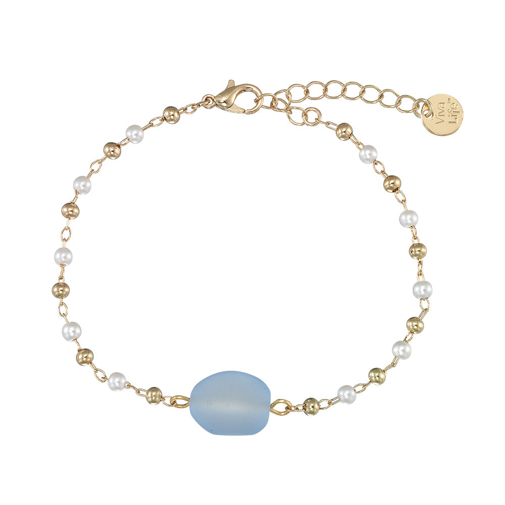 Gold Frosted Bead & Pearl Bracelet