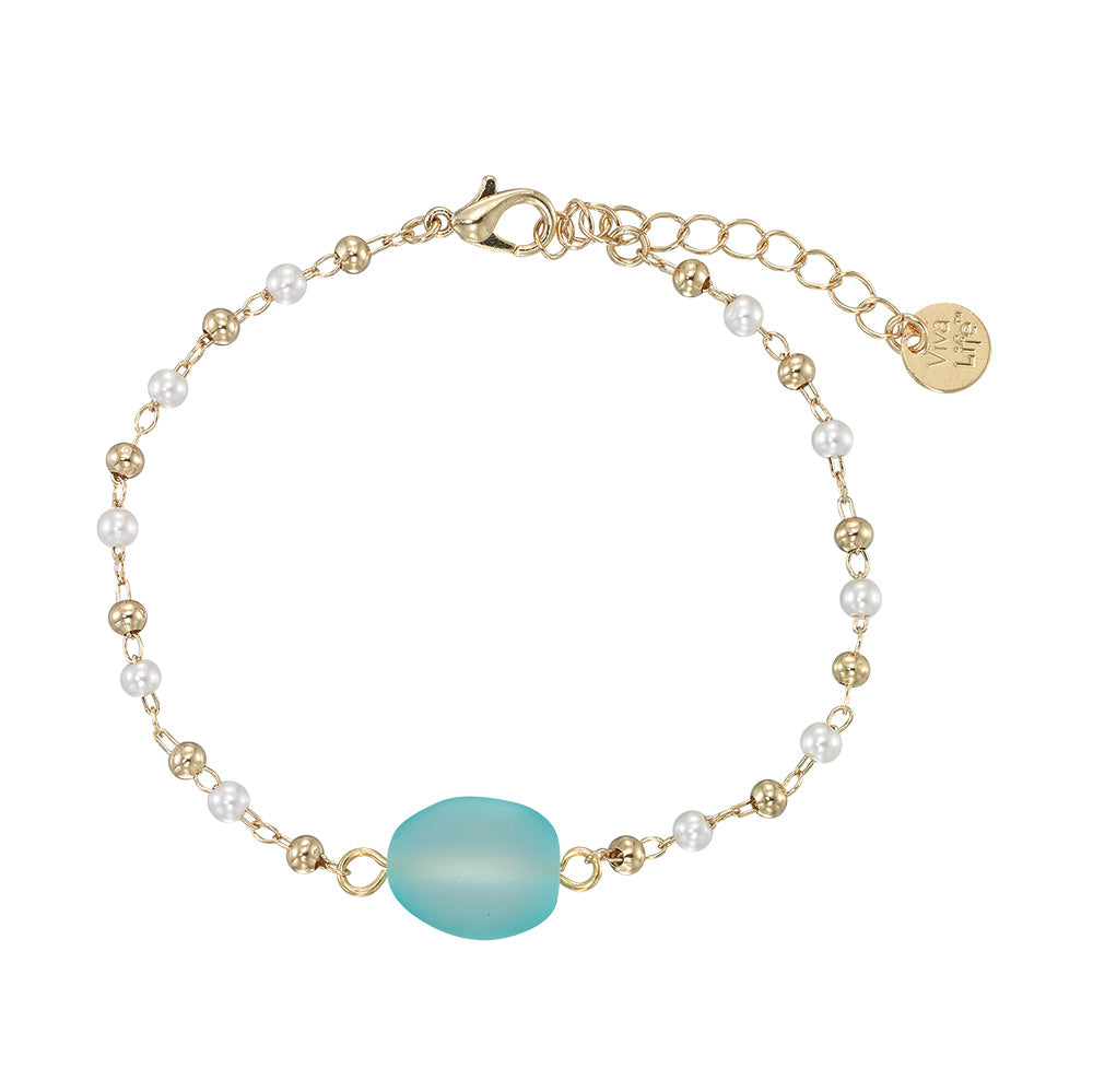 Gold Frosted Bead & Pearl Bracelet