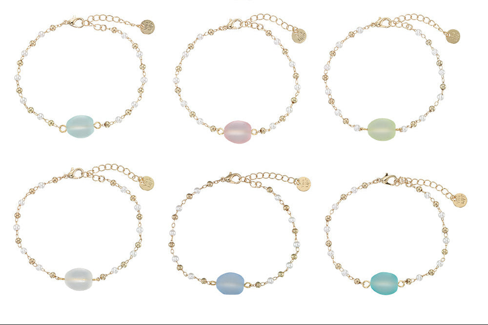 Gold Frosted Bead & Pearl Bracelet