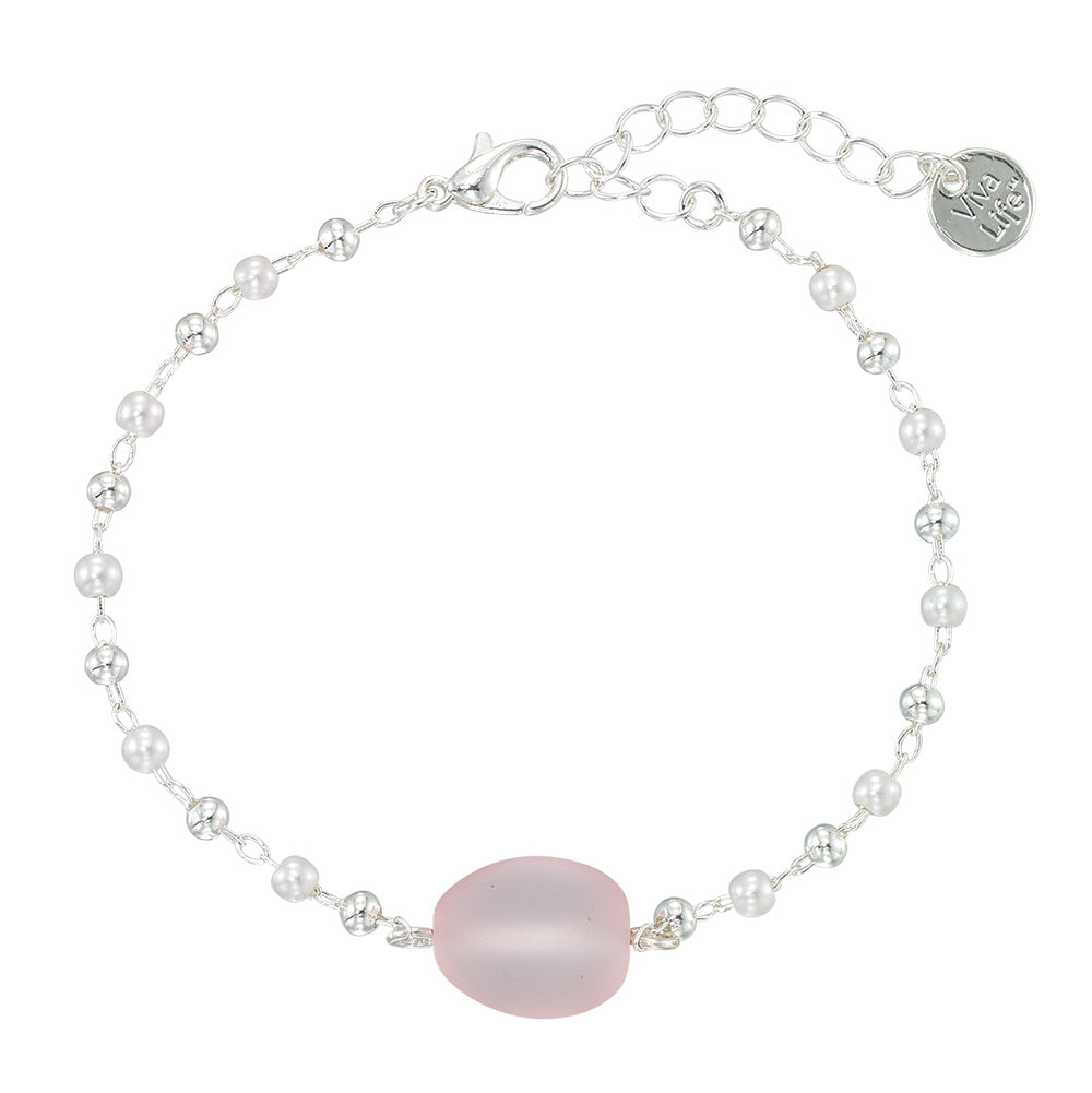 Silver Frosted Glass Bead & Pearl Bracelet