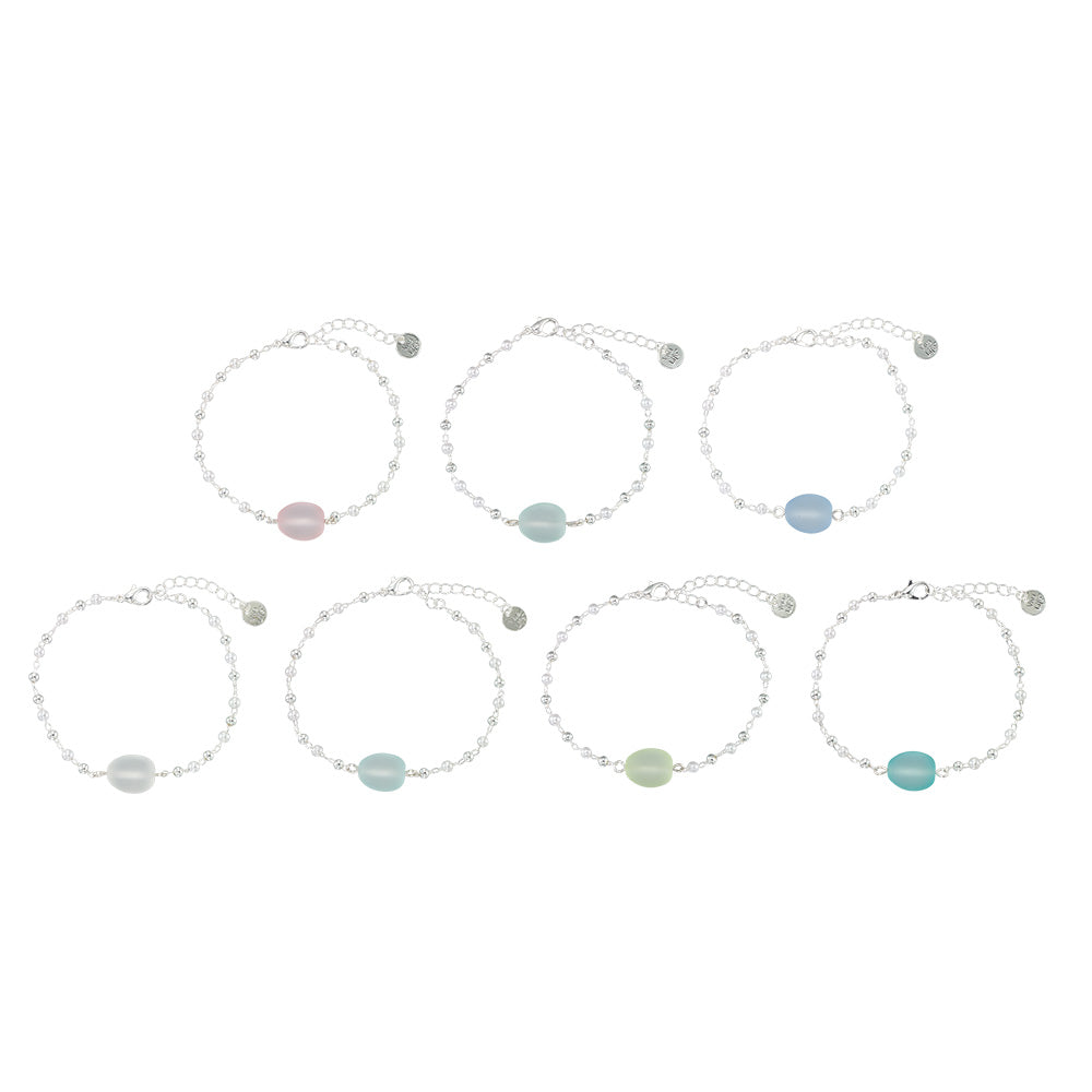 Silver Frosted Glass Bead & Pearl Bracelet