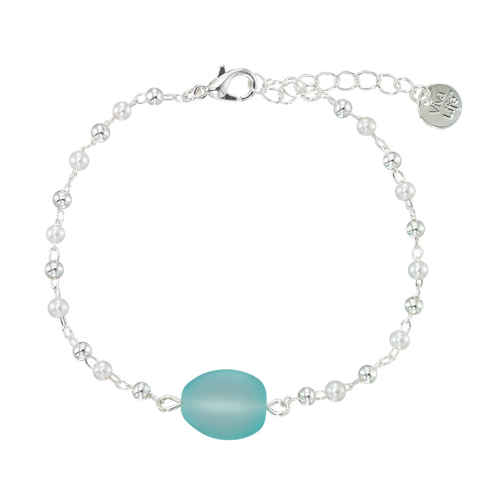 Silver Frosted Glass Bead & Pearl Bracelet