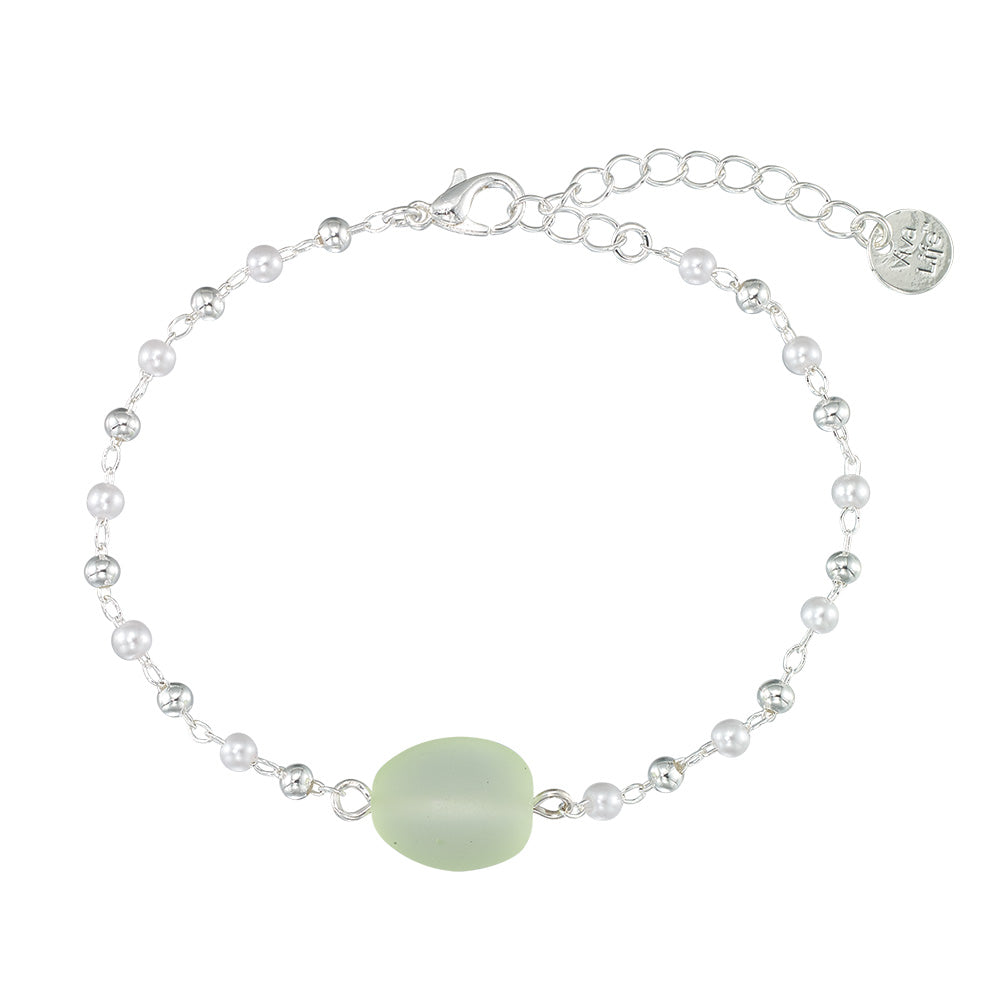 Silver Frosted Glass Bead & Pearl Bracelet