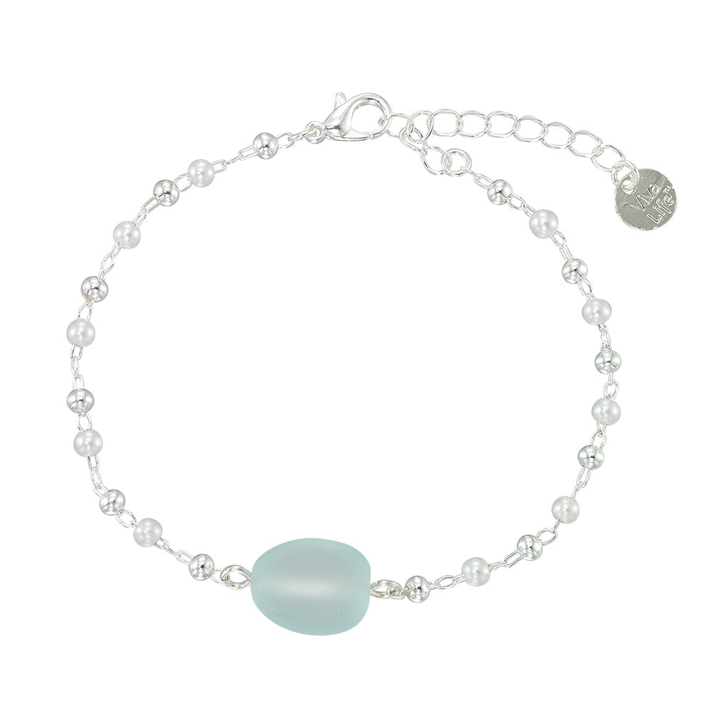 Silver Frosted Glass Bead & Pearl Bracelet