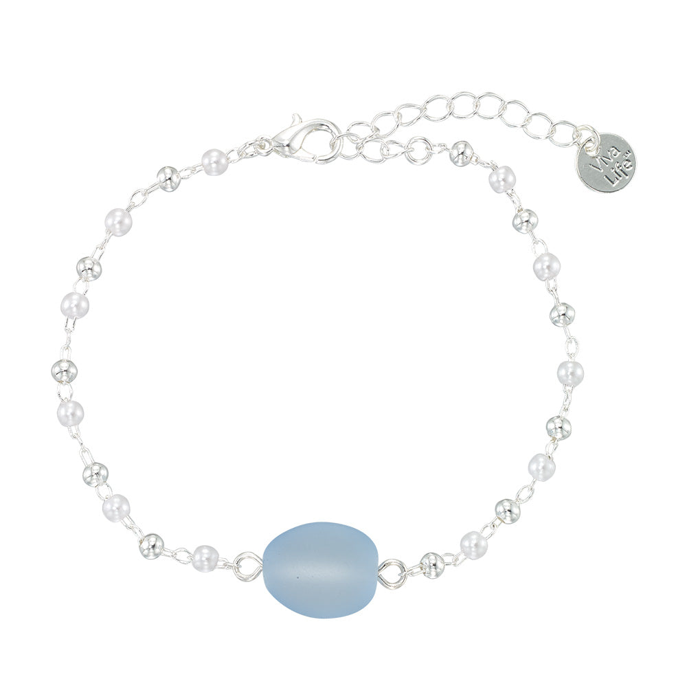 Silver Frosted Glass Bead & Pearl Bracelet