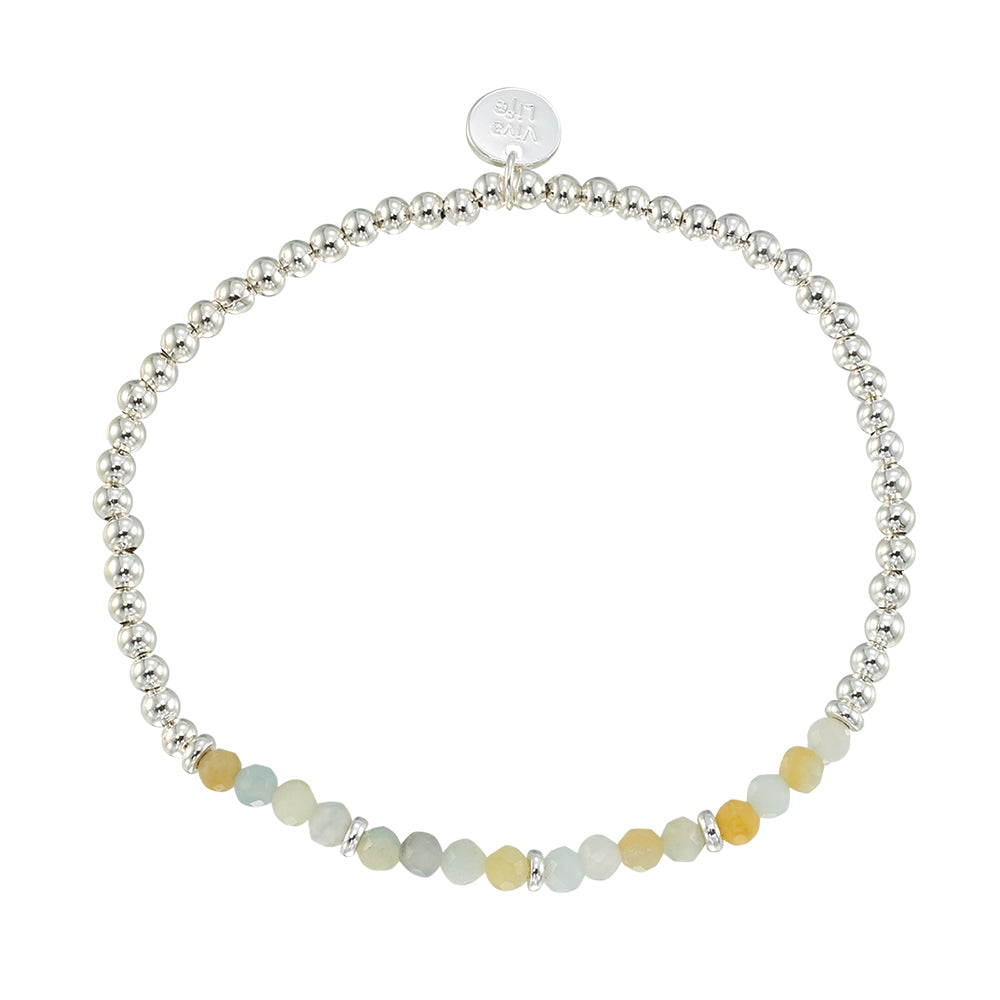 Silver Bead Stone Stretch Bracelet