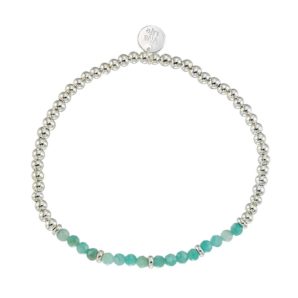 Silver Bead Stone Stretch Bracelet