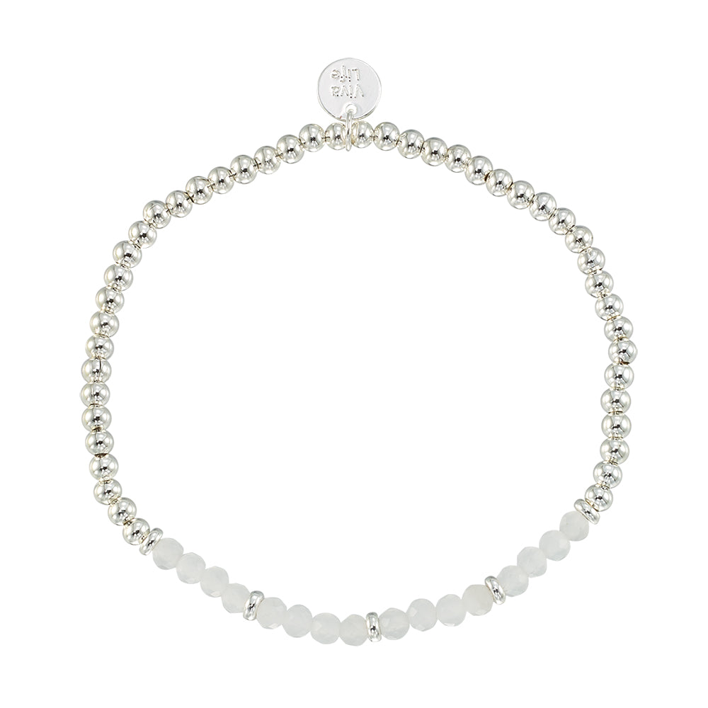 Silver Bead Stone Stretch Bracelet