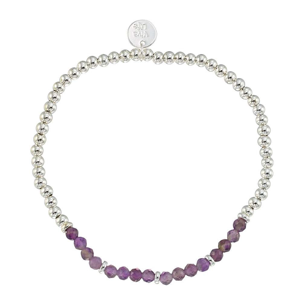 Silver Bead Stone Stretch Bracelet