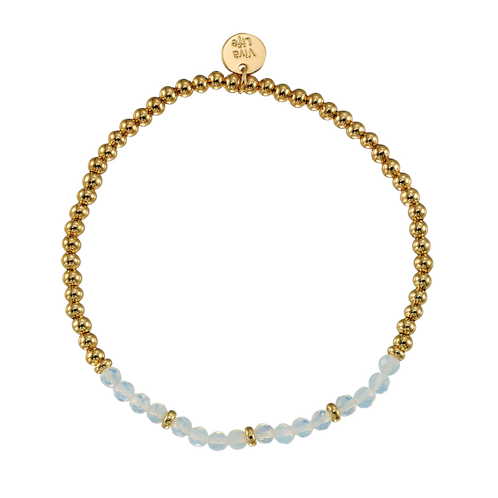 Gold Bead Stone Stretch Bracelet