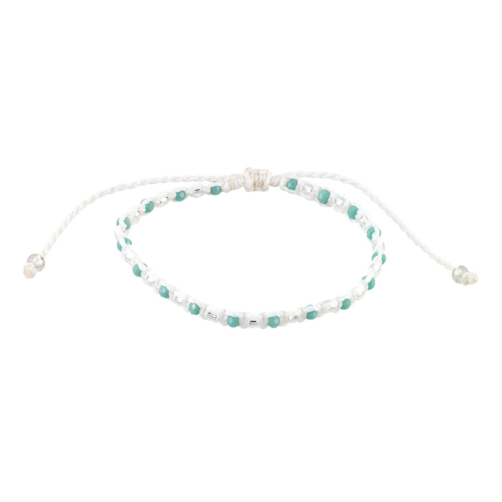 White Wax Cord &amp; Faceted Bead Bracelet
